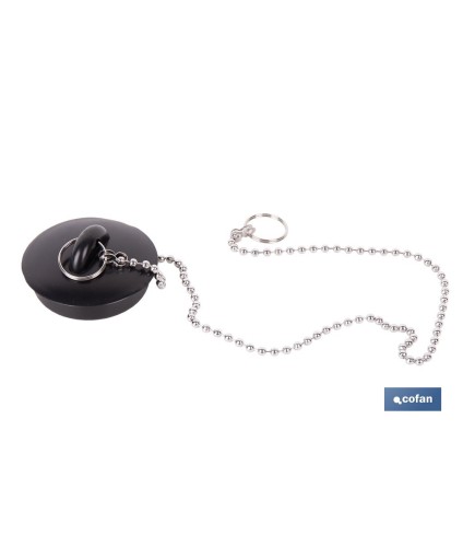 Tapón de drenaje con cadena y dos anillas | Tapón de PVC negro y cadena de acero inox. | Disponible en varias medidas