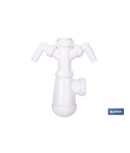 Sifón de botella extensible con 2 tomas auxiliares | Salida horizontal de Ø32-40 mm y racor de 1 1/2 | Adecuado para fregadero