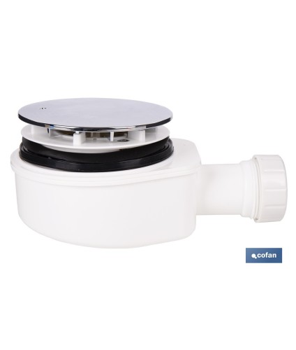 Válvula sifónica extraplana para ducha | Embellecedor cromado de acero inoxidable | Salida horizontal de Ø32-40 mm