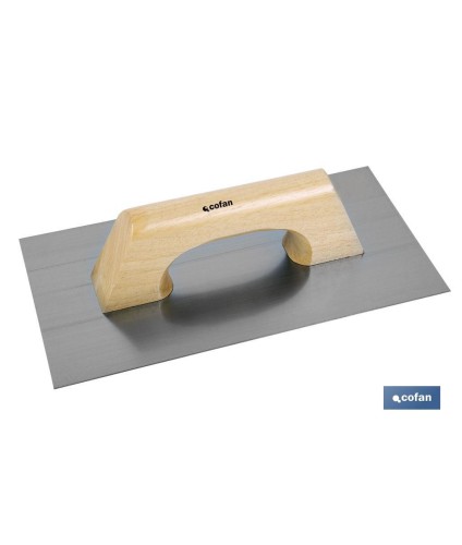 Paleta modelo llana rectangular | Longitud: 300 x 150 x 0,7 mm | Para la construcción | Mango de madera