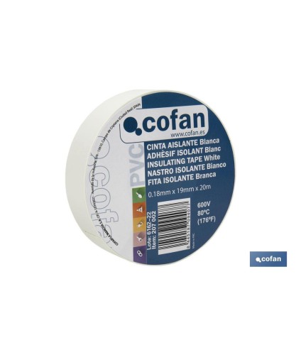 Cinta aislante 180 micras | Color: blanco | Resistente al voltaje, al calor y a diferentes ácidos y alcalinos