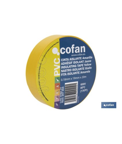 Cinta Aislante 180 Micras | Color amarillo | Resistente al voltaje, al calor y a diferentes ácidos y alcalinos