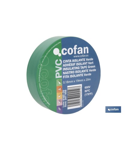 Cinta Aislante 180 Micras | Color verde | Resistente al voltaje, al calor y a diferentes ácidos y alcalinos