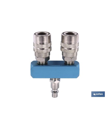 Enchufe rápido con 2 salidas | Distribuidor conector neumático con 2 salidas para instalaciones neumáticas