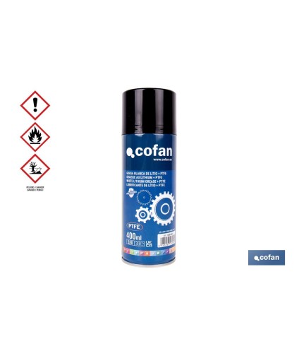 Grasa blanca de litio + PTFE 400 ml | En spray con aditivo de PTFE | Spray de lubricante líquido