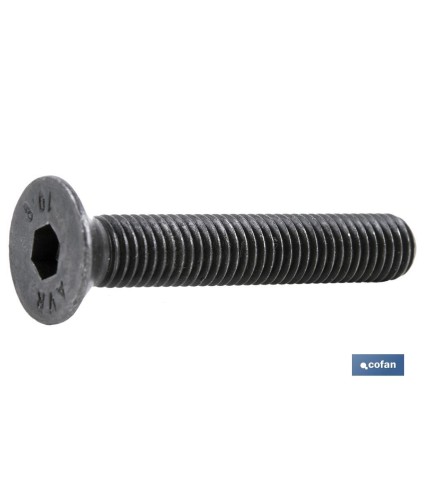 Tornillo allen DIN 7991 | Cabeza avellanada y plana con hexágono | Clase 10.9 negro | Medidas desde M-3 hasta M-24